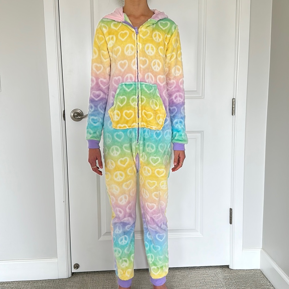 Pastel rainbow fleece onesie - Sz 14/16 More than Magic
